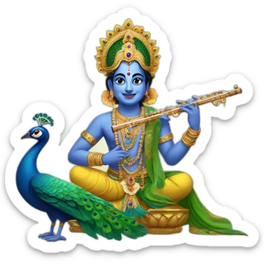 Krishna with flute and peacock  sticker