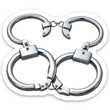 A pair of elegant handcuffs emoji made of silver chrome, smooth rounded design, glossy metallic reflections, luxury fetish aesthetic, minimal iOS emoji style, centered, clean white background sticker