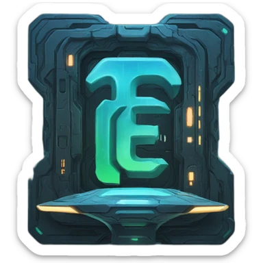 a futuristic scifi logo with an capital "F" sticker