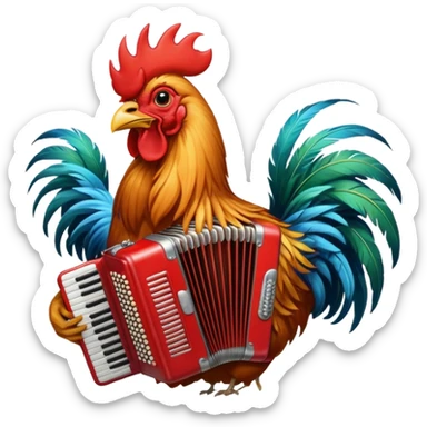 Rooster holding accordion sticker