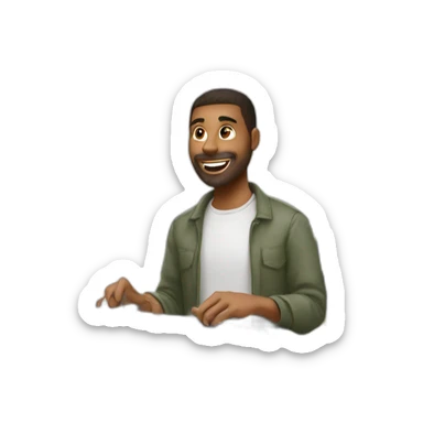 man using supermarket self checkout machine sticker