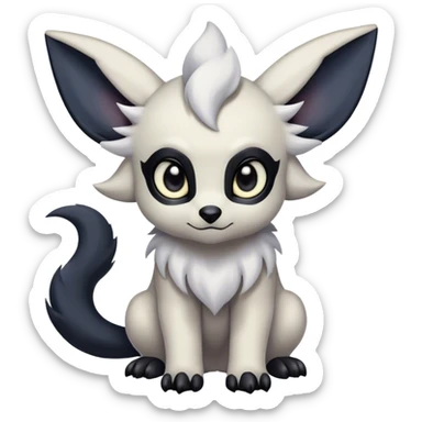 Absol-Umbreon, long thick black ears, no Scapha, black long tail, black eyes, white fur, black claws, cute big eyes, adorable sticker