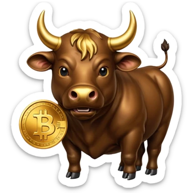 bull holding a bitcoin coin sticker