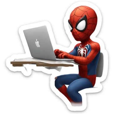 spiderman working on macbook laptop sticker
