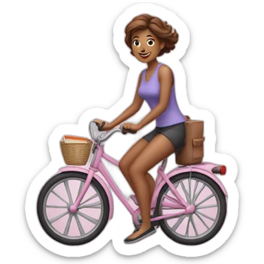 girly middleaged woman on a bike with a book in hand sticker