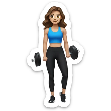 Gym girl lifting weights,brown hair blue eyes, smiling wearing black gym leggings sticker