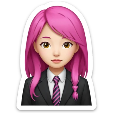 long black and pink haired asian woman with tie and blazer sticker