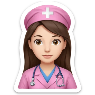 pretty brunette nurse with long hair in pink scrubs sticker