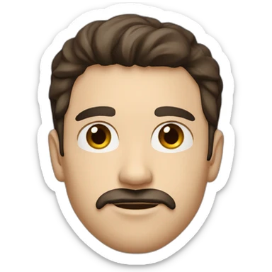 A young Caucasian man with dark brown eyes, almond-shaped eyes, short dark brown hair, and a small dark brown beard with a more prominent mustache. sticker