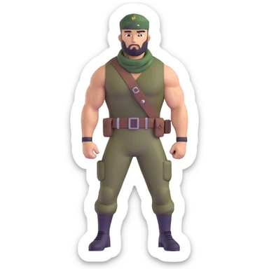 Carl Weathers as Dillon from Predator movie, muscular man in military gear with bandana sticker