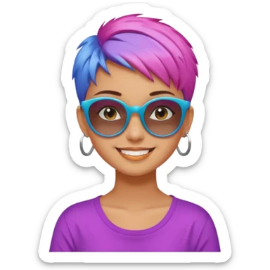 stylish teen girl wearing shades and dyed colorful short hair, stylish outfit sticker