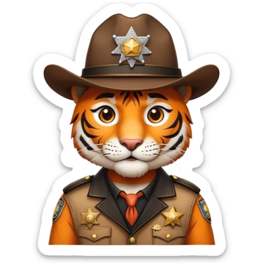 Wild west tiger sheriff with badge and hat sticker