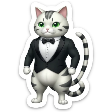 Buff Jacked up Huge jumbo Super Duper Muscular Cat with a 10 pack full body black and white tuxedo body and green eyes  sticker