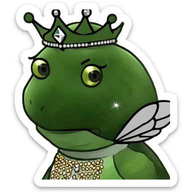 Fancy mint green queen bee with diamond jewelry, rhinestone embellishments, and glitter sparkles sticker