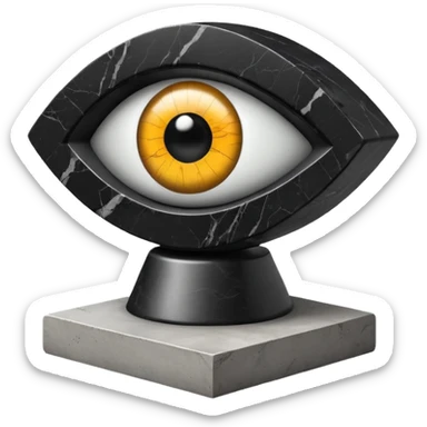 3D isometric icon, polished black marble eye on a concrete pedestal, minimalist brutalist style, cinematic lighting, black background. sticker