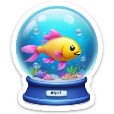 Kawaii rainbow neon bedazzled ocean fish in an under the sea snow globe  sticker