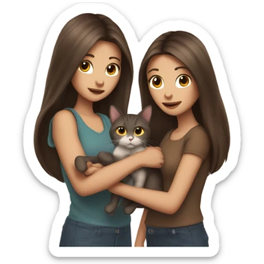 Two long hair brunette girls and two cats in their hands sticker