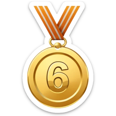 sixth place medal with number 6 on it sticker