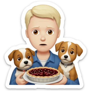 Sad man eats a pie. While i throw his dog at berlin sticker