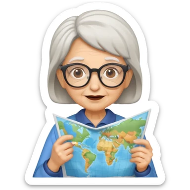 tourist old woman with glasses holding map sticker
