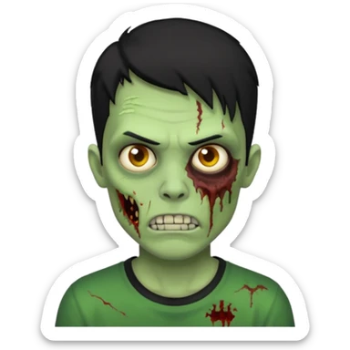 Zombie Emoji AppleIOS Style, lowfade Black Hair, and Black T-shirt, Green Skin, normal expression sticker