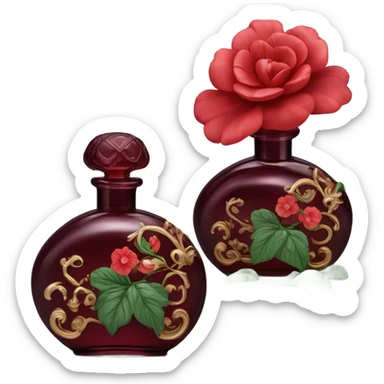 Dark red vintage French style perfume bottle with red begonias sticker