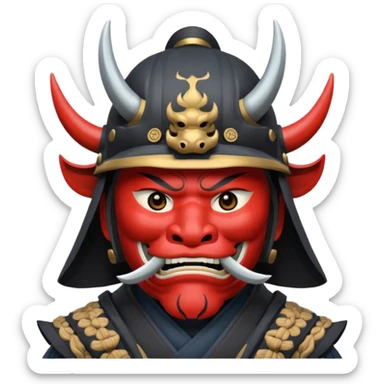 Samurai with helmet and an oni mask covering their mouth but you can see their eyes sticker