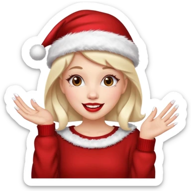 Sassy, cunty, girly Santa with big lips, fake nails, and a sweater, and a santa hat sticker