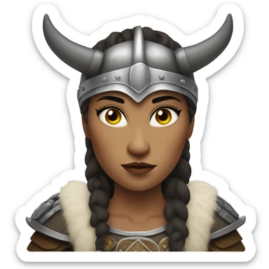 Viking woman with dark hair and viking horns on helmet and looks like Brunhilda sticker