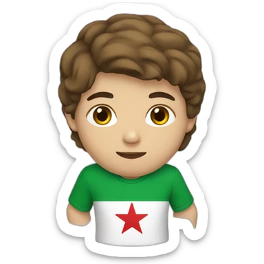 A person with brown hair with a Algeria T-shirt sticker