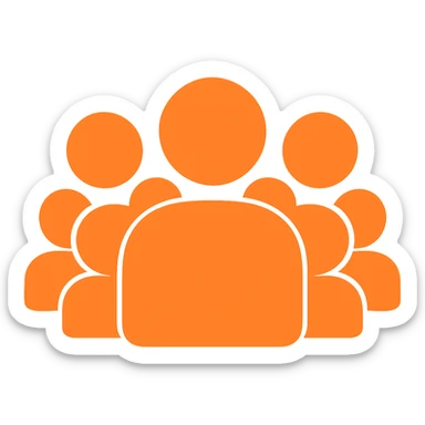 Increase the number of people inside the silhouette, ensure the shape is fully filled with no borders, and the color is exactly orange #fe6601, with a transparent background. sticker