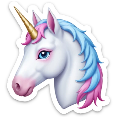 head of an anthropomorphised female unicorn horse, relaxed pose sticker