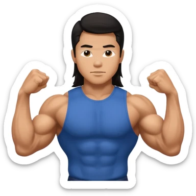 muscled asian guy showing biceps, long dark hair sticker
