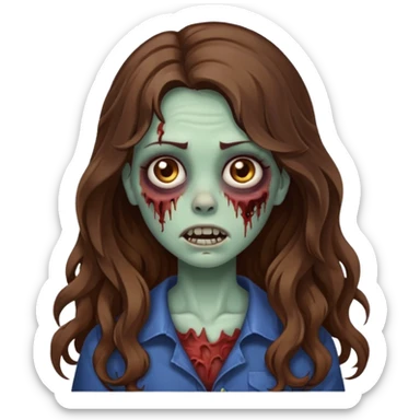 Zombie girl with wavy long brown hair emoji sticker