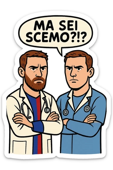 Dottore con la stessa faccia e camicie, dice "Ma sei scemo?!?" sticker