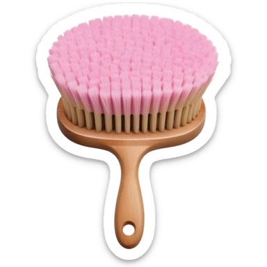 Soft pastel pink body brush with wooden handle, minimal background sticker