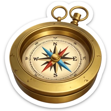 pirate compass object icon, brass compass, adventure style, 3D cartoon, mobile game icon style, centered, clean background, no text, no watermark
 sticker