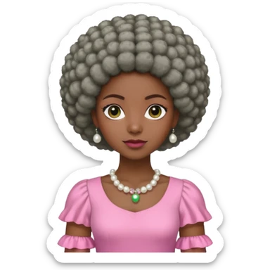 Brown woman with very short stylish gray Afro  wearing pink and green dress  and pearl blouse with sleeves sticker