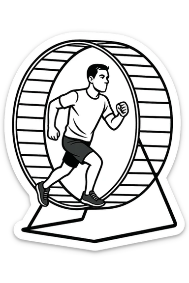 Uomo che corre dentro la ruota del criceto sticker