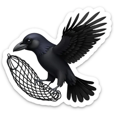 A raven getting caught in a net sticker