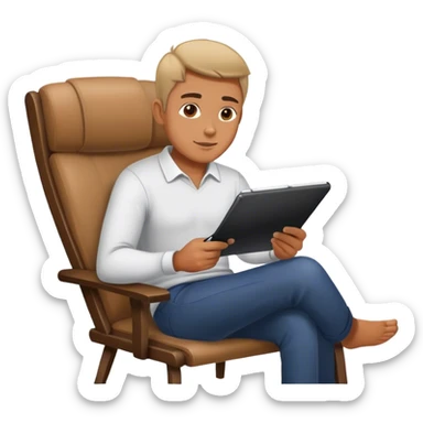 A man sits in a chair and draws sticker