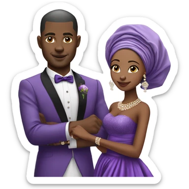 African bride and groom. Purple gele head wrap with purple off shoulder dress. No Turban sticker