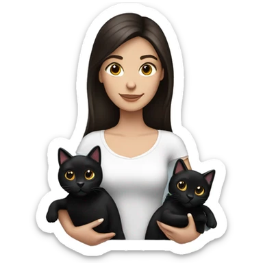 Pretty brunette woman holding two Black cats sticker