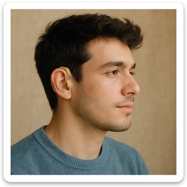 young man with hearing aid in this style sticker