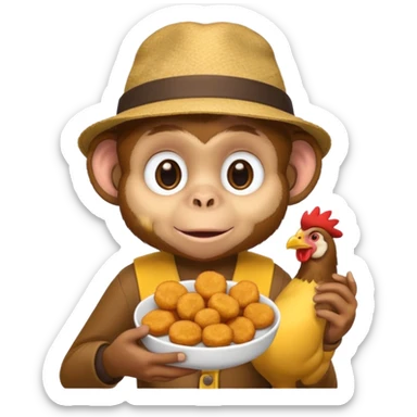 Monkey with a hat and chicken nuggets sticker