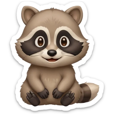 calm raccoon mascot smiling gently, soft eye expression, rounded shapes, subtle joy, muted colors, minimal detail, educational brand style sticker