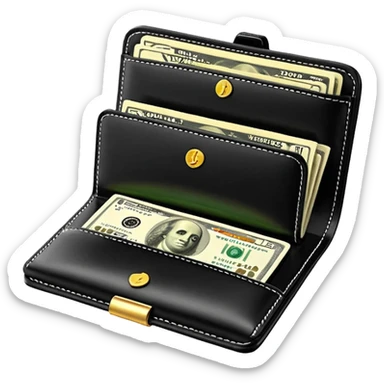 Rich emoji style black leather wallet with dollar bills, luxury money vibe, premium 3D emoji, ultra clean, high detail, no background
 sticker