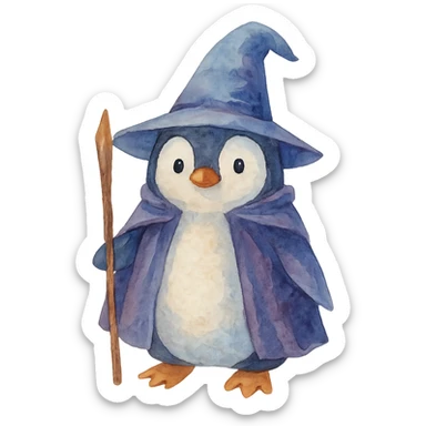 watercolor style penguin wizard sticker