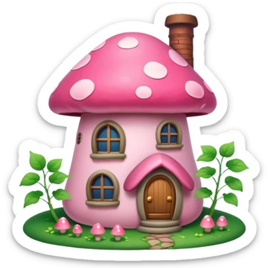 Pink girly mushroom house covered in vines sticker