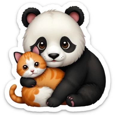 Panda hugging a  cat with half its face ginger and the other half black sticker